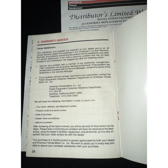 Honda HR215SXA, 215HXA, 215HMA Rotary Mower Owners Manual Warranty - Picture 8 of 10
